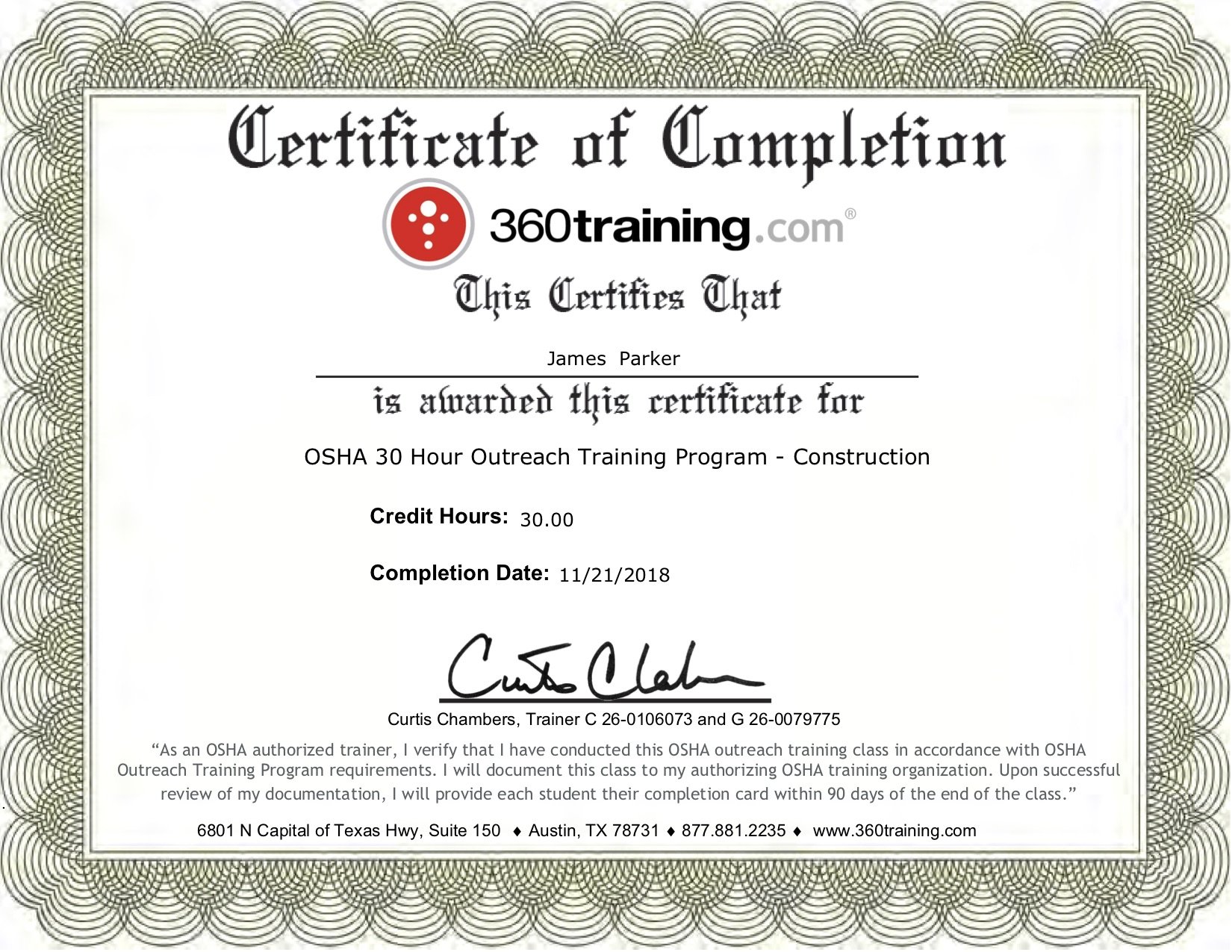 Osha Training Certificate | TUTORE.ORG - Master of Documents